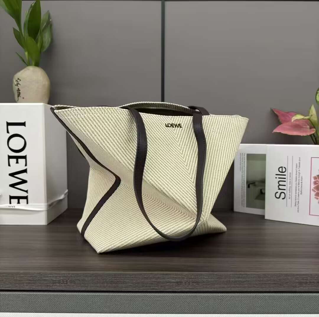 Loewe Puzzle Fold Leather-Trimmed Canvas Tote-25.5*14.5*31.5CM