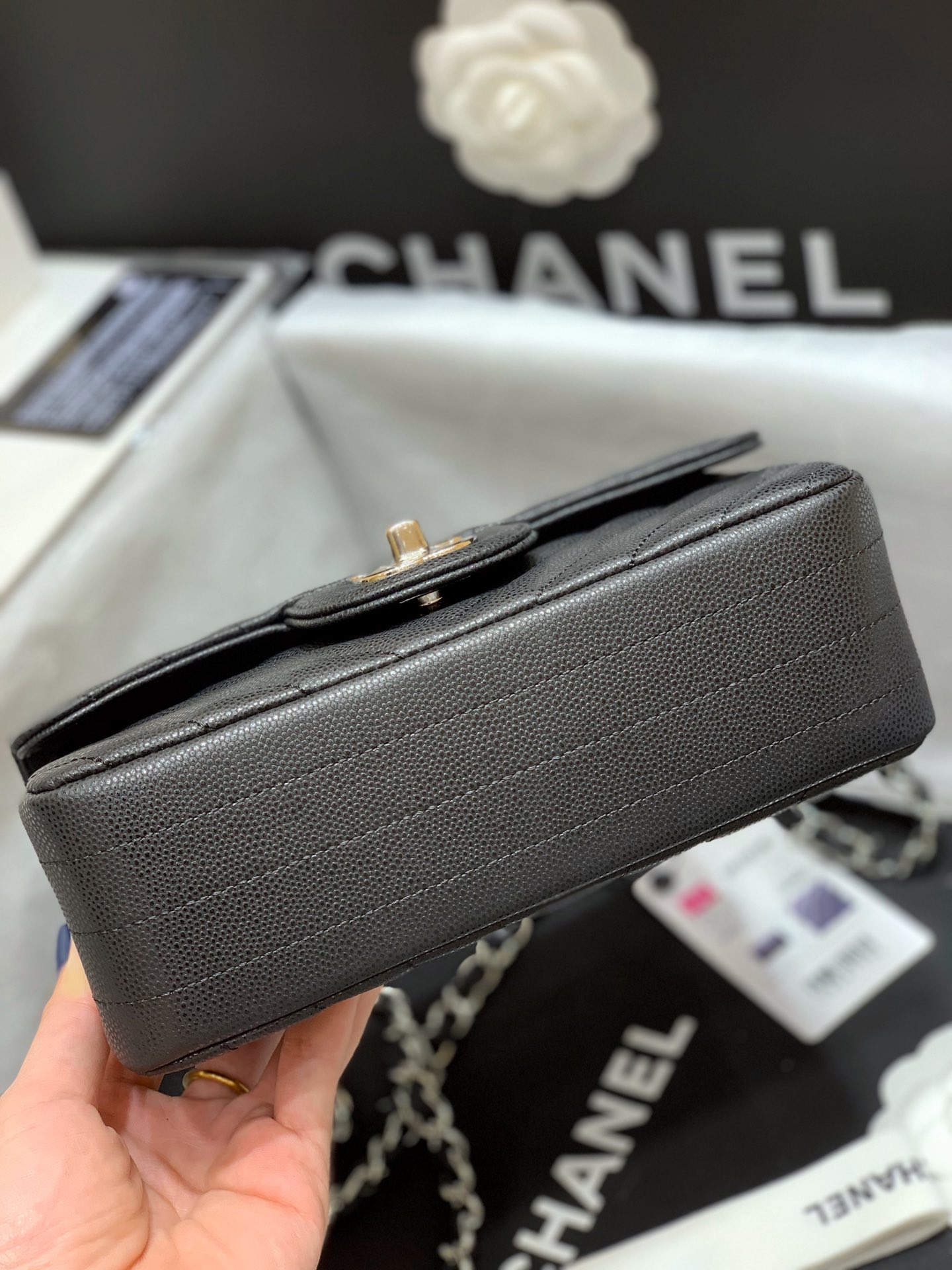 Ch@nel Flap Bag-Caviar-Silver Hardware-20CM