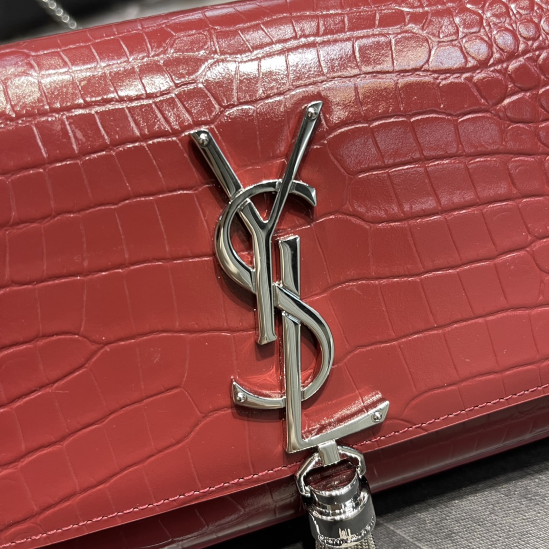YSL Kate Medium With Tassle In Crocodile Leather-20x13.5x5.5cCM