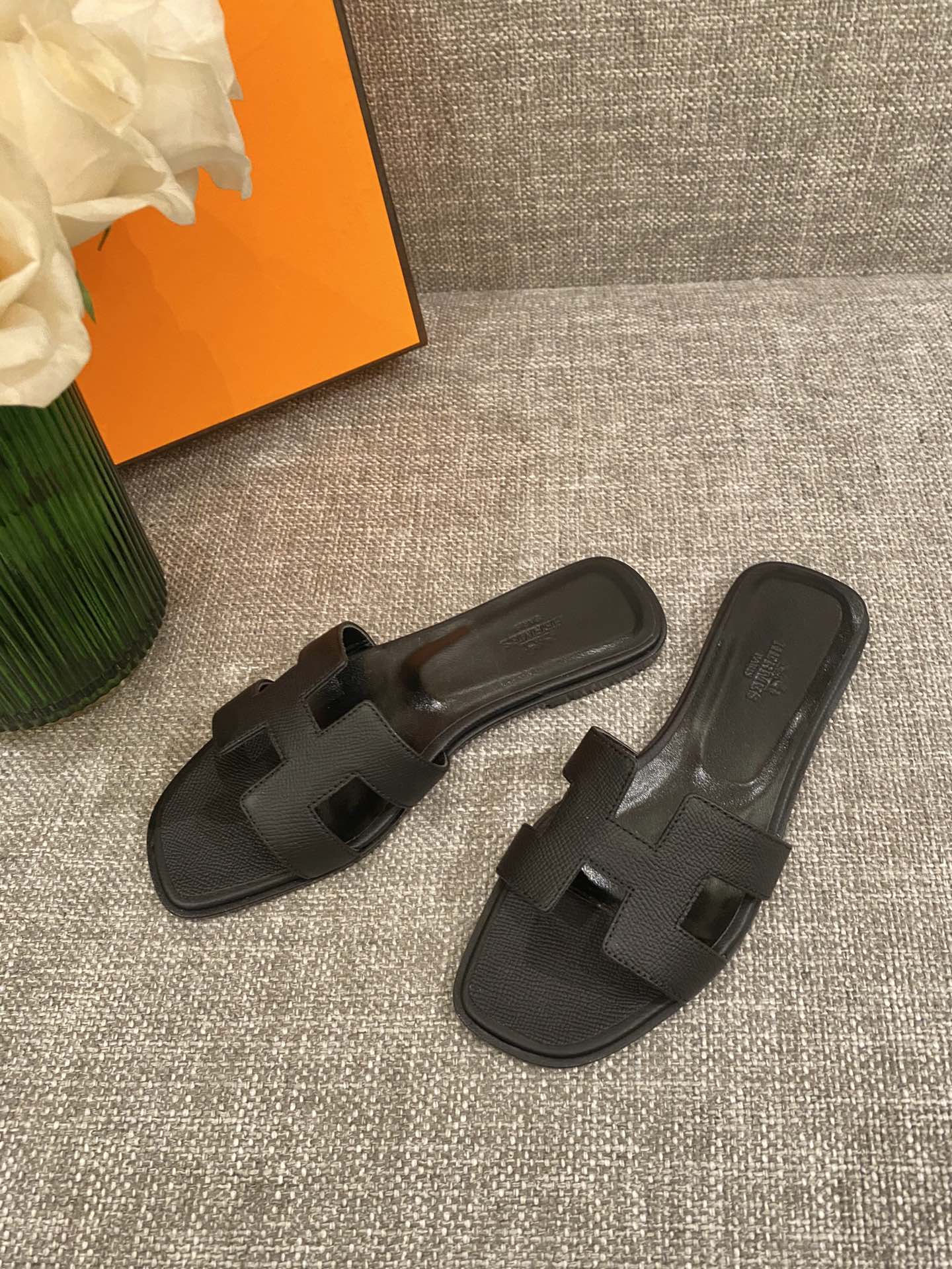 H**mes slippers in caviar leather