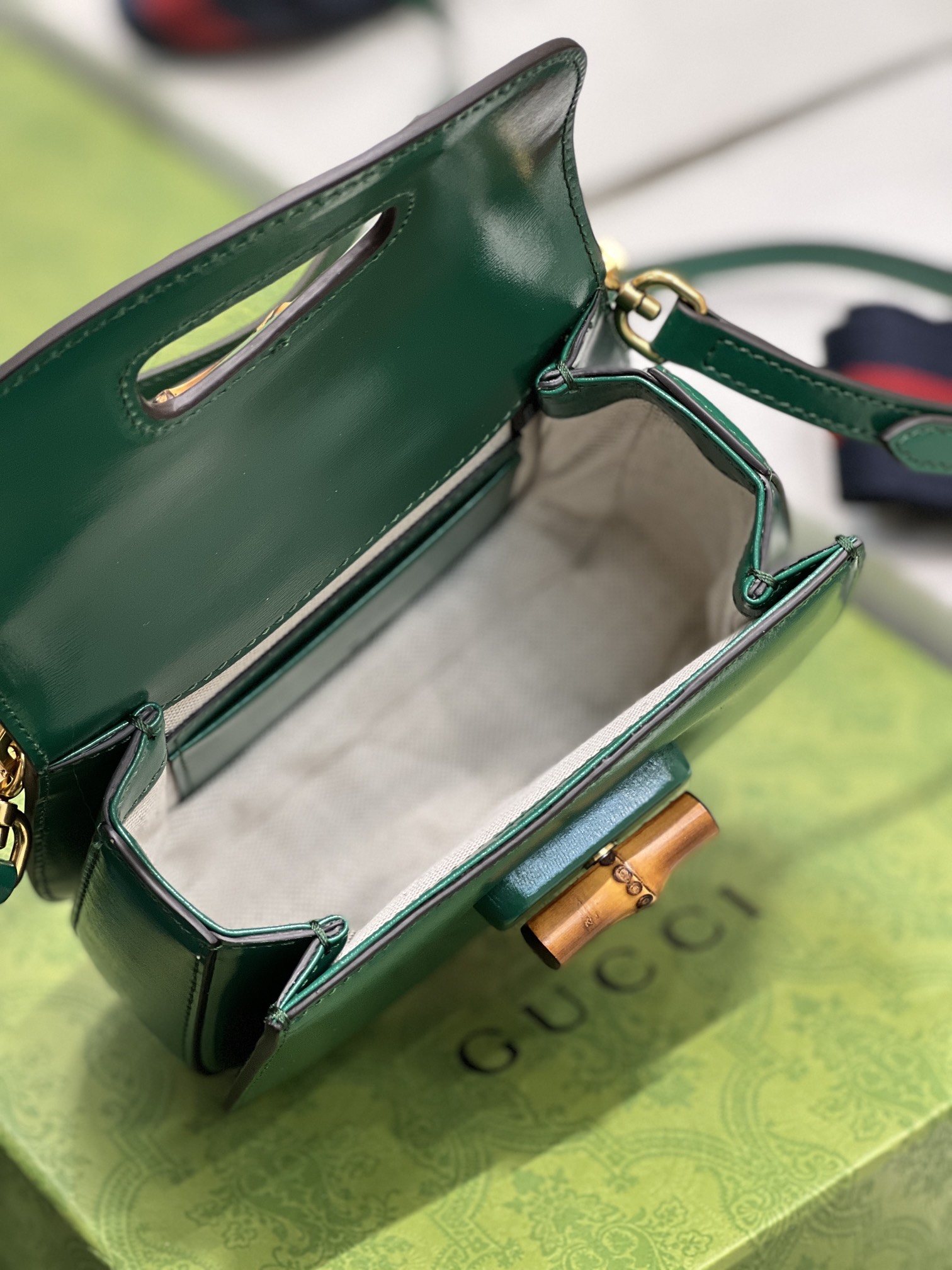 G*u*i top handle bag with bamboo-17*12*7.5&21*15*7cm