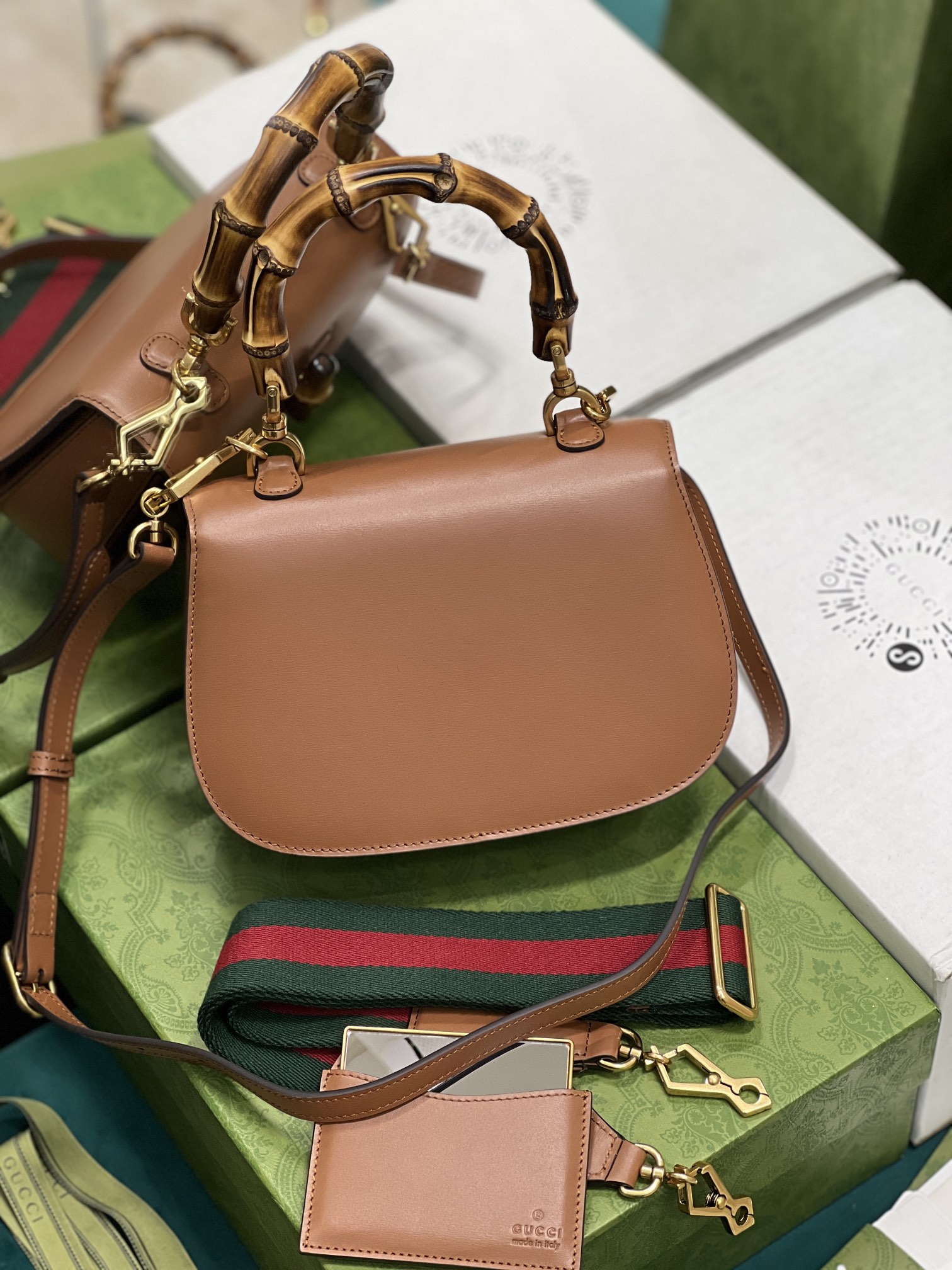 G*u*i top handle bag with bamboo-17*12*7.5&21*15*7cm