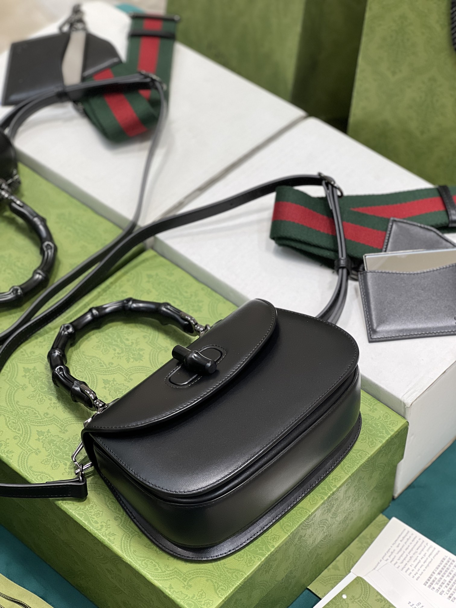 G*u*i top handle bag with bamboo-17*12*7.5&21*15*7cm