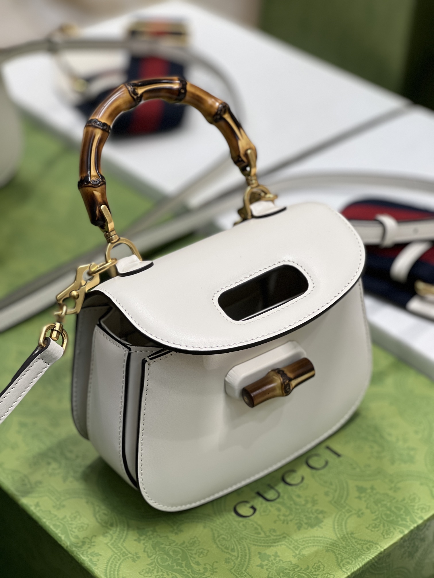 G*u*i top handle bag with bamboo-17*12*7.5&21*15*7cm