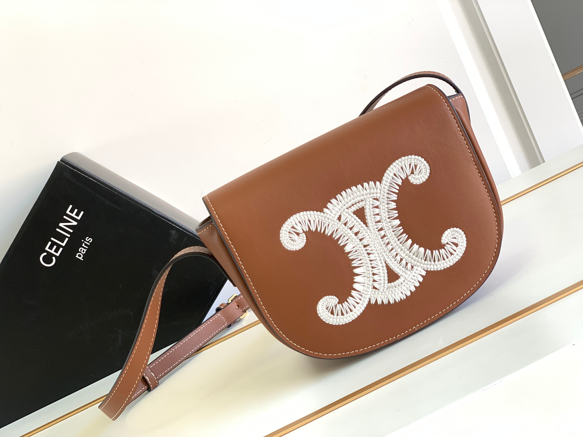 Ce**e folco cuir triomphe bag-18.5*15*7cm