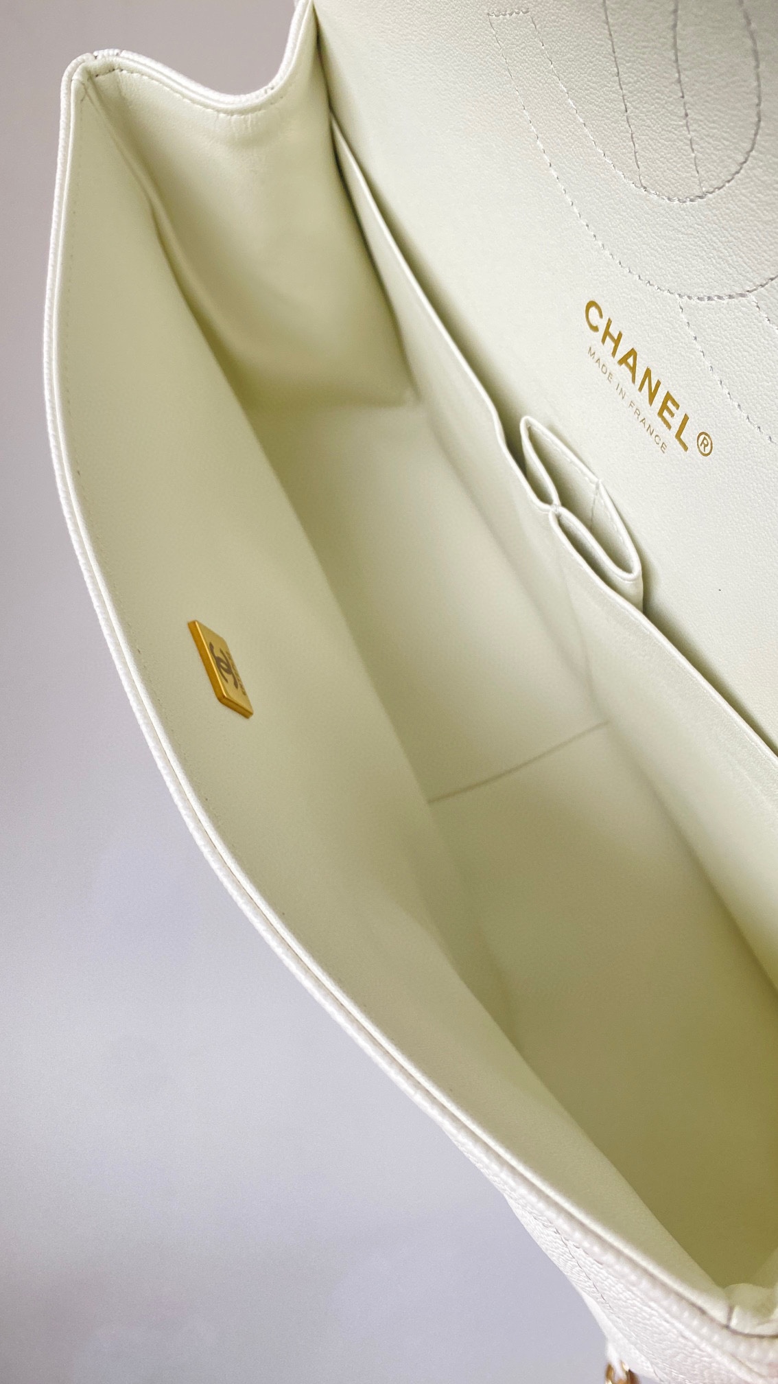 Ch@nel Flap Bag-Cavir Leather-Gold-30CM