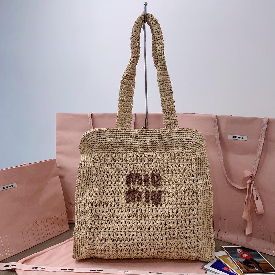 MiuMiu Crochet Raffia Tote Bag-38.5X 40 X10CM