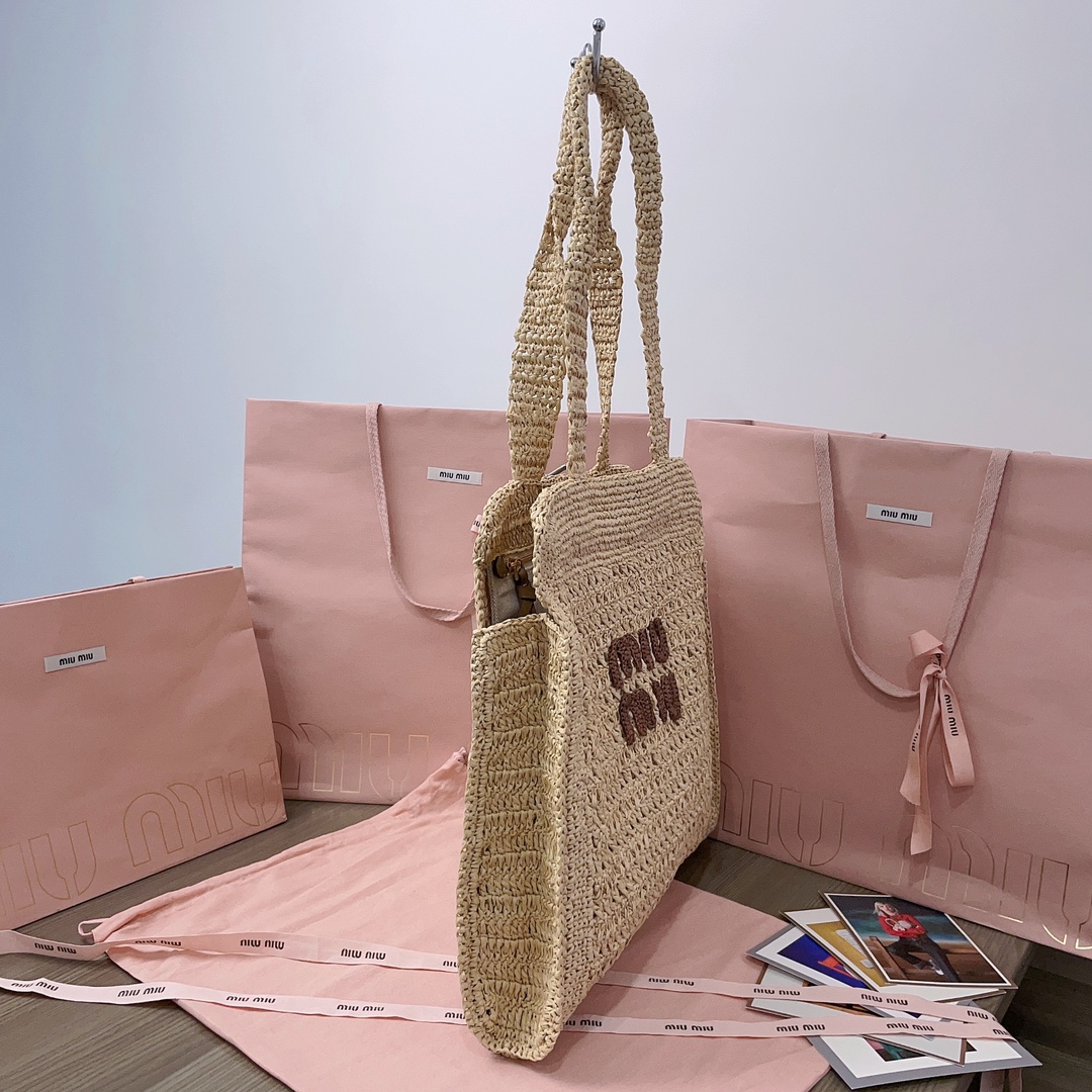 MiuMiu Crochet Raffia Tote Bag-38.5X 40 X10CM