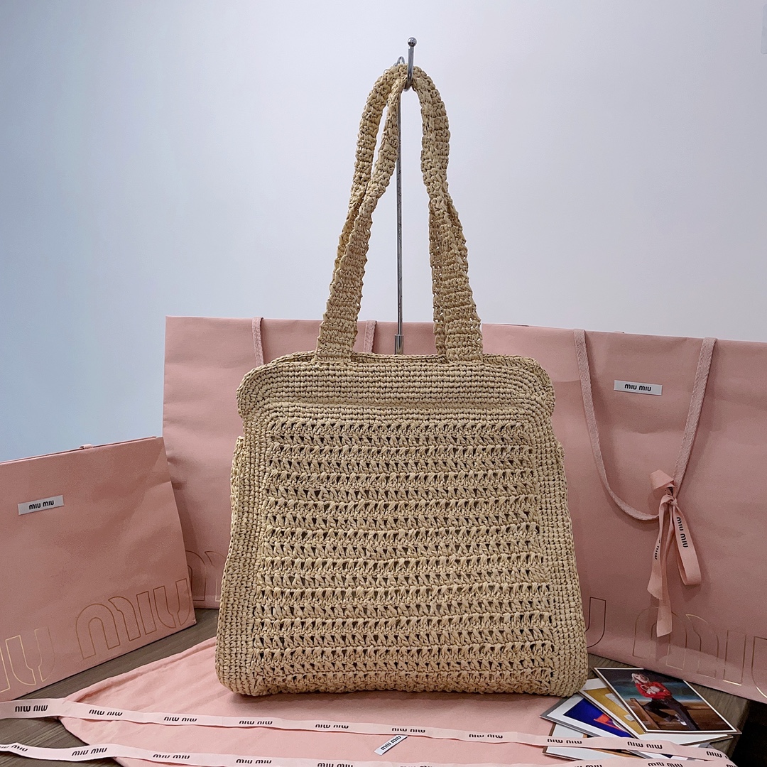 MiuMiu Crochet Raffia Tote Bag-38.5X 40 X10CM