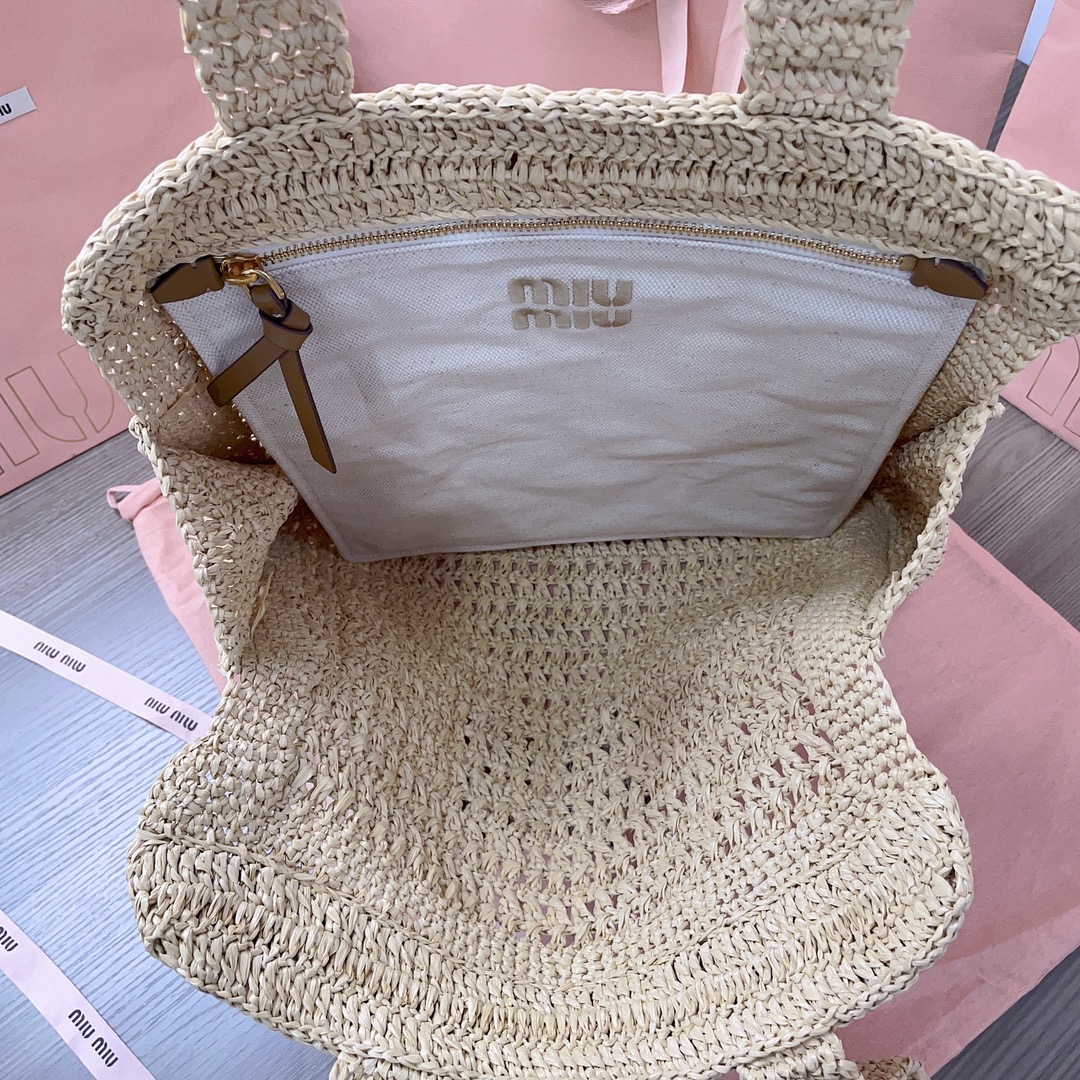 MiuMiu Crochet Raffia Tote Bag-38.5X 40 X10CM