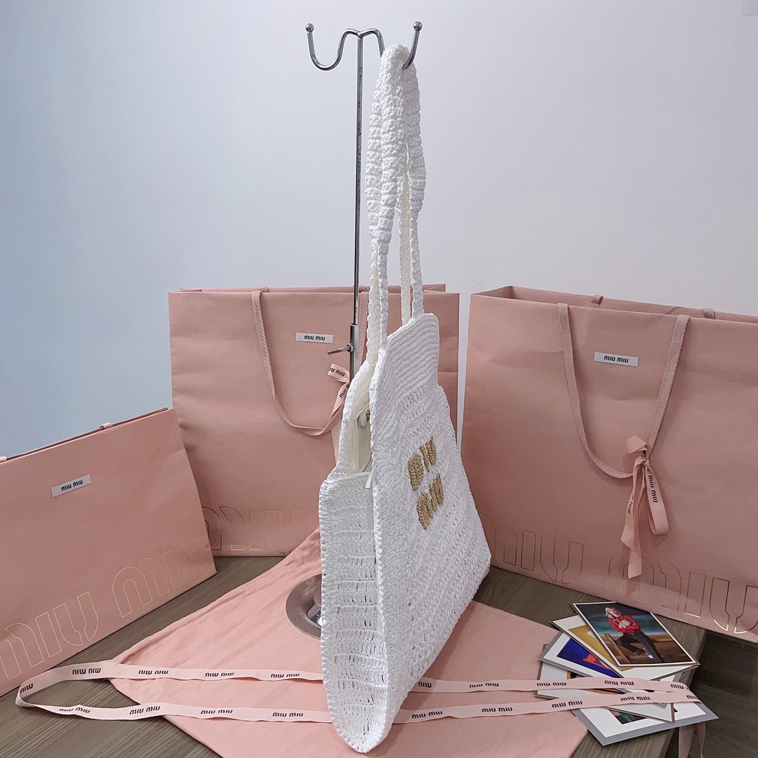 MiuMiu Crochet Raffia Tote Bag-38.5X 40 X10CM