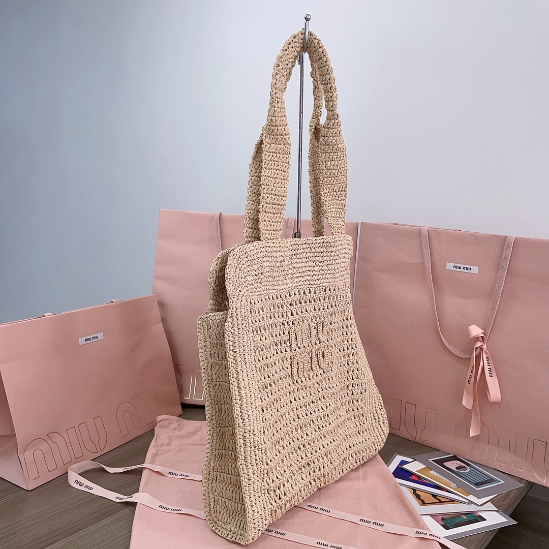 MiuMiu Crochet Raffia Tote Bag-38.5X 40 X10CM