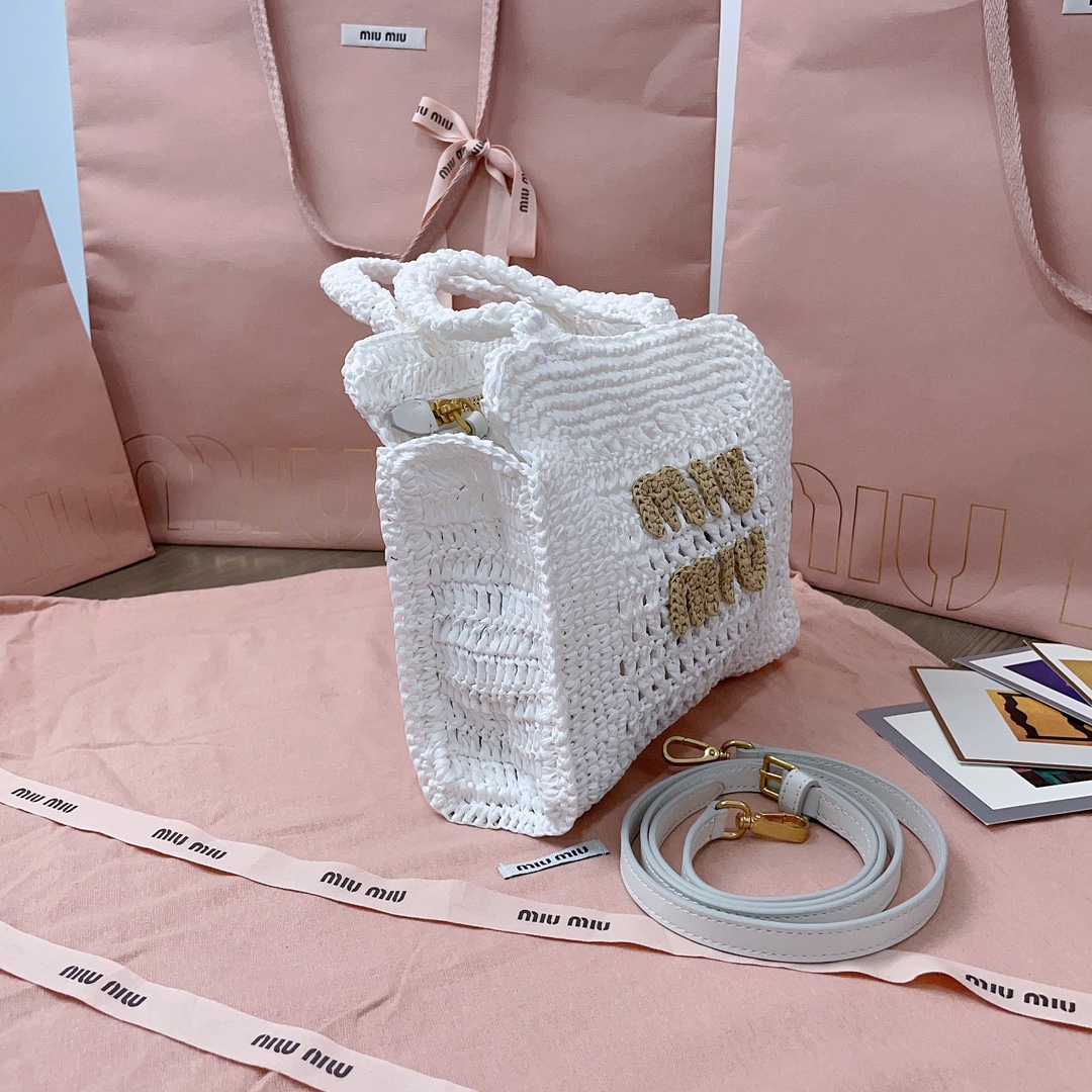 MiuMiu Raffia Shoulder Bag-22X 22.5X7.5CM