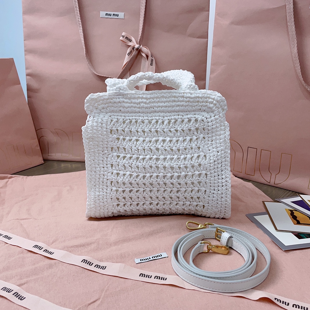 MiuMiu Raffia Shoulder Bag-22X 22.5X7.5CM