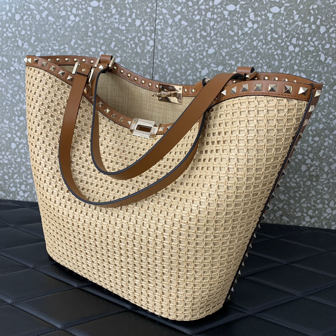 Valentino Rockstud Raffia Tote-31*30*13.5CM