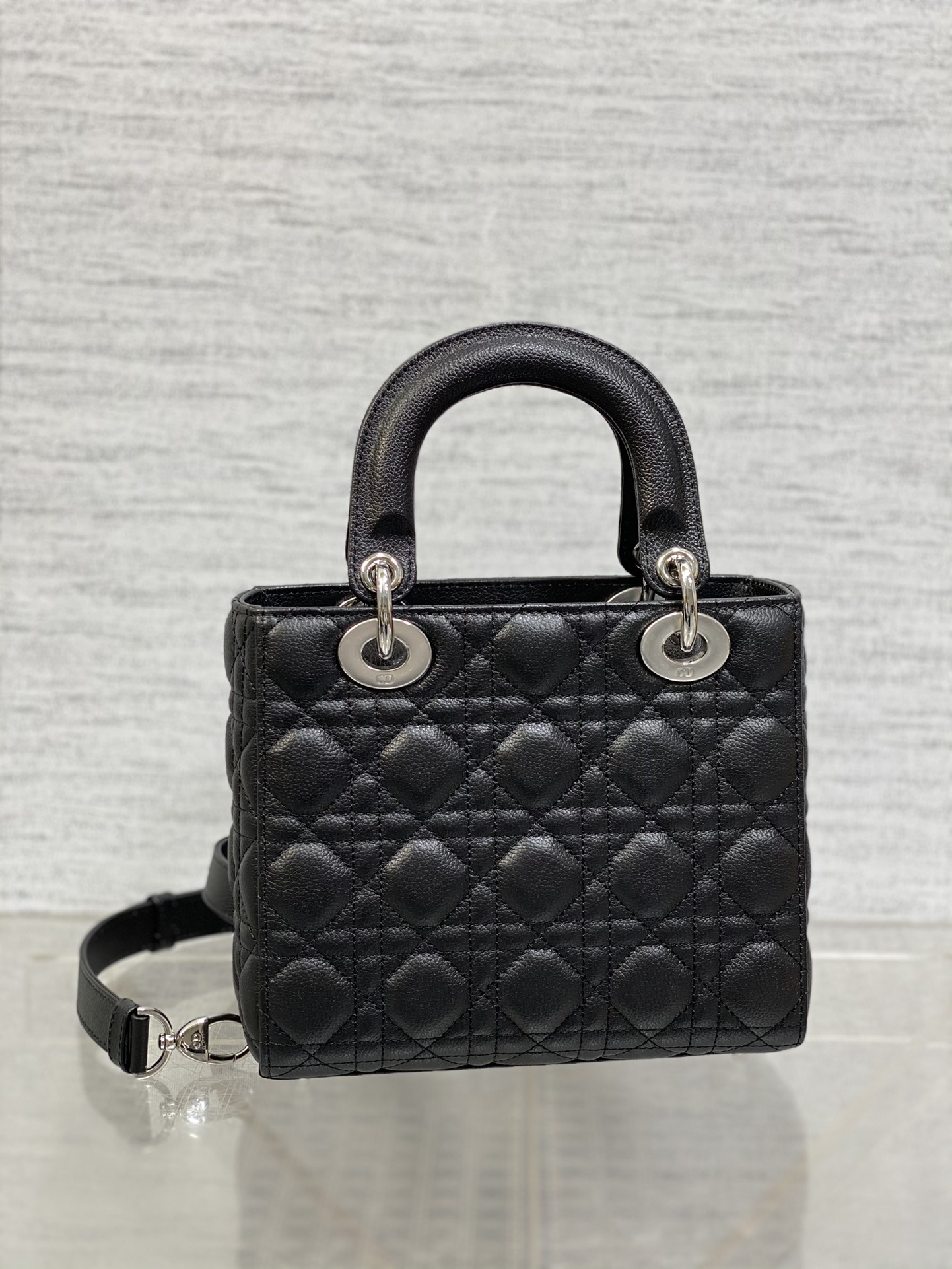 lady D*or bag-silver hardware-caviar-20*16.5*8cm