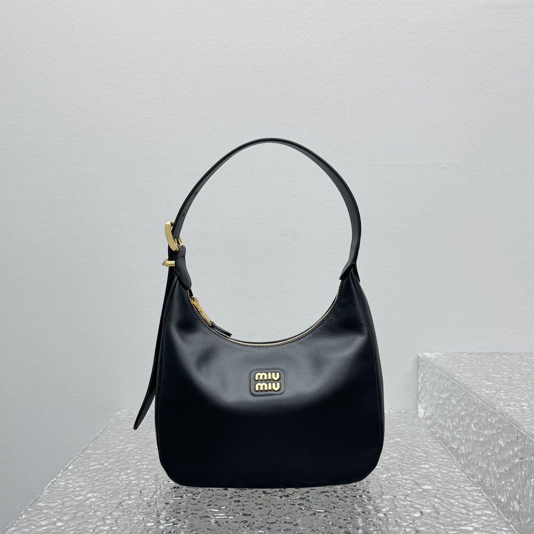 MiuMiu Black Leather Hobo Bag-27*8*20CM